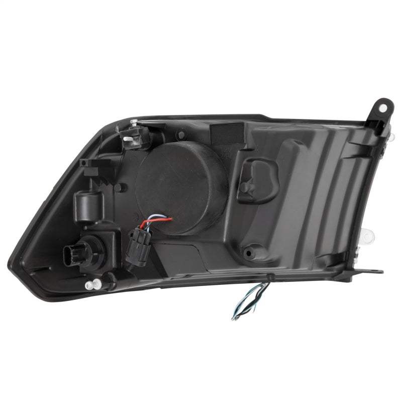 ANZO 09-18 Dodge Ram 1500 Plank Style Projector Headlights in black finish, showcasing modern design and superior lighting technology.