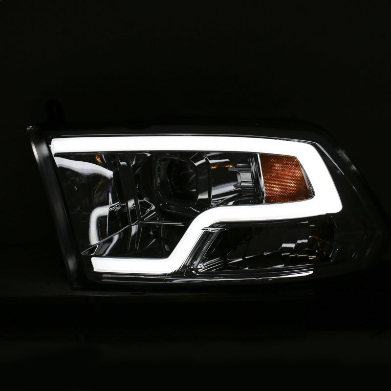 ANZO 09-18 Dodge Ram 1500 Plank Style Projector Headlights in chrome finish, showcasing innovative design and superior lighting.