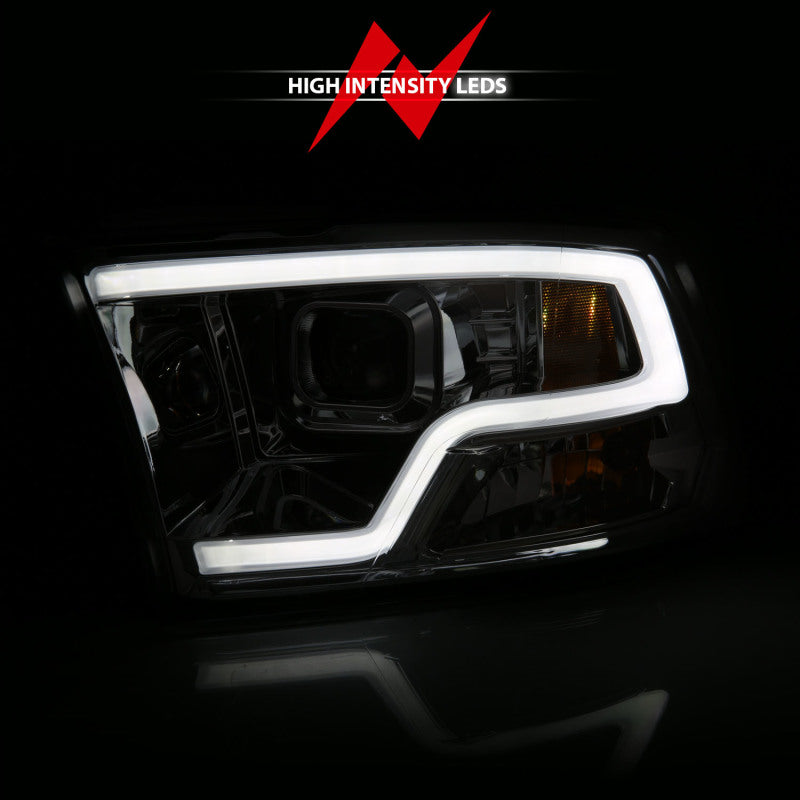ANZO 09-18 Dodge Ram 1500 Plank Style Projector Headlights in chrome finish, showcasing innovative design and superior lighting.