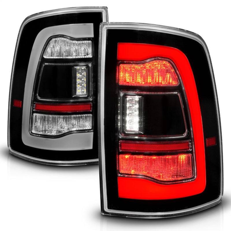 ANZO 09-18 Dodge Ram 1500 Sequential LED Taillights in black, showcasing sleek design and advanced lighting technology.
