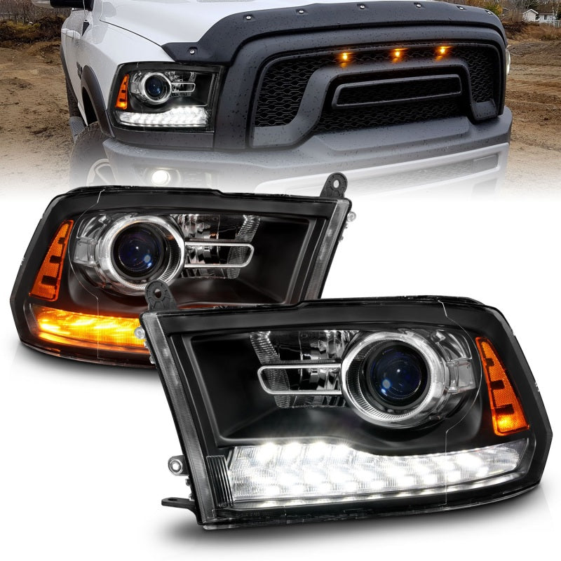 ANZO LED Plank Style Headlights for Dodge Ram 1500/2500/3500, showcasing modern design and bright illumination.