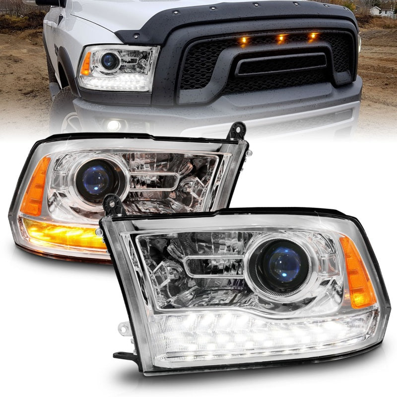 ANZO LED Plank Style Headlights for Dodge Ram 1500/2500/3500, showcasing modern design and bright illumination.