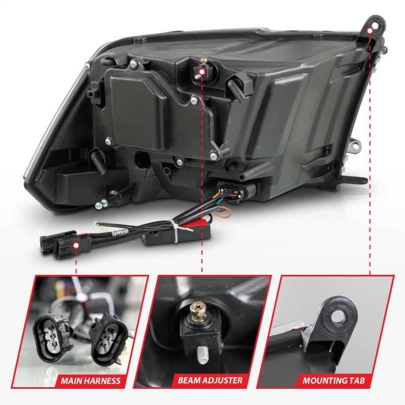 ANZO LED Plank Style Headlights for Dodge Ram 1500/2500/3500, showcasing modern design and bright illumination.