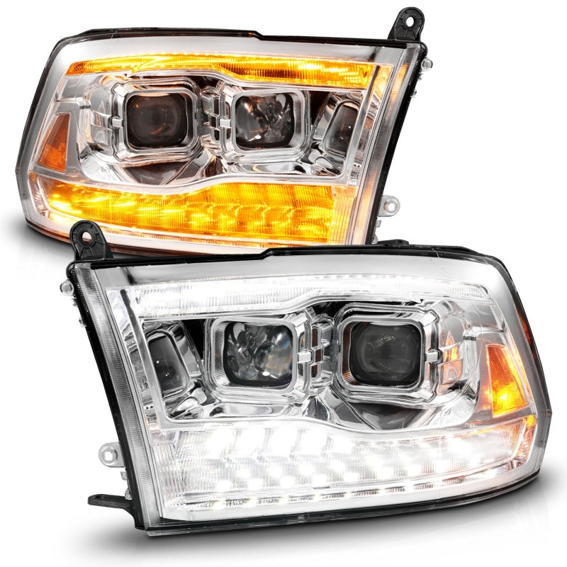 ANZO 09-18 Dodge Ram 1500/2500/3500 Proj HL Headlights featuring a sleek switchback design for enhanced visibility.