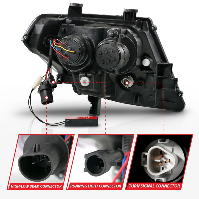 ANZO 09-20 Nissan Frontier Chrome Projector DRL headlights with switch, showcasing modern design and powerful light output.