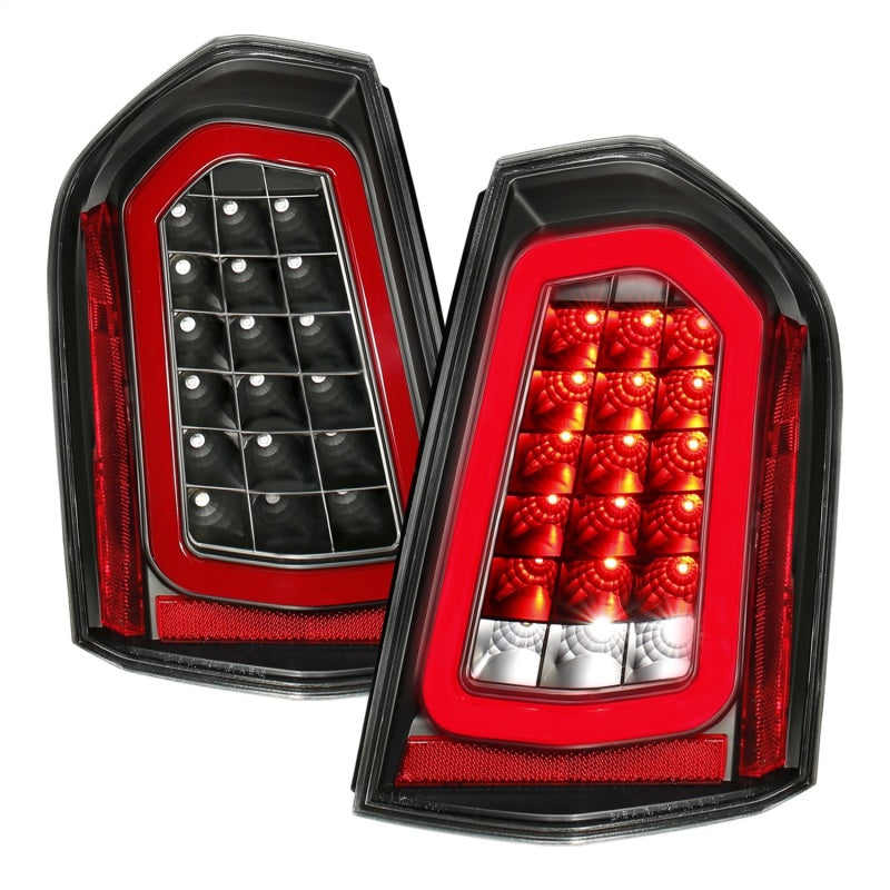 ANZO 11-14 Chrysler 300 LED Taillights in Black with Sequential lighting, showcasing a modern design and enhanced visibility features.