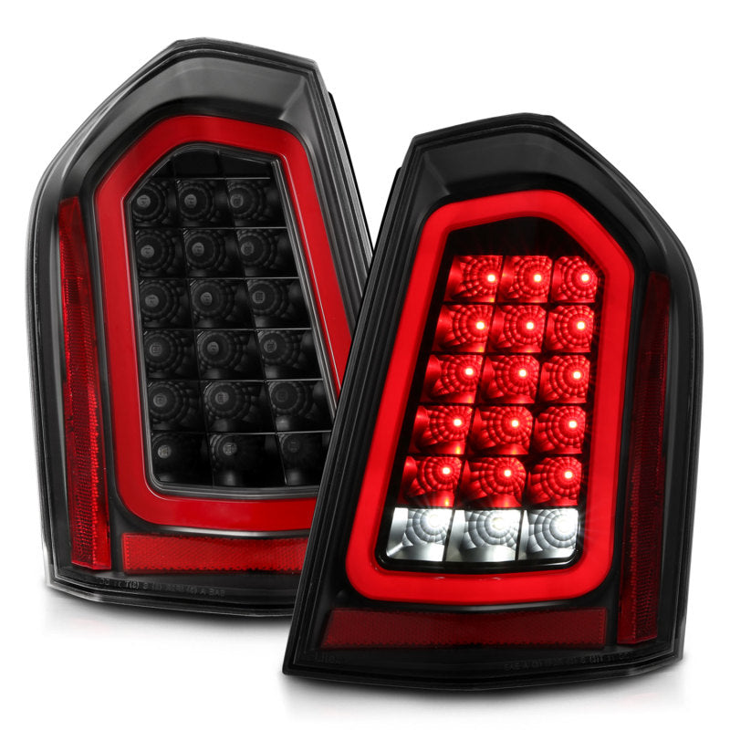 ANZO 11-14 Chrysler 300 LED Taillights in Black with Sequential lighting, showcasing a modern design and enhanced visibility features.