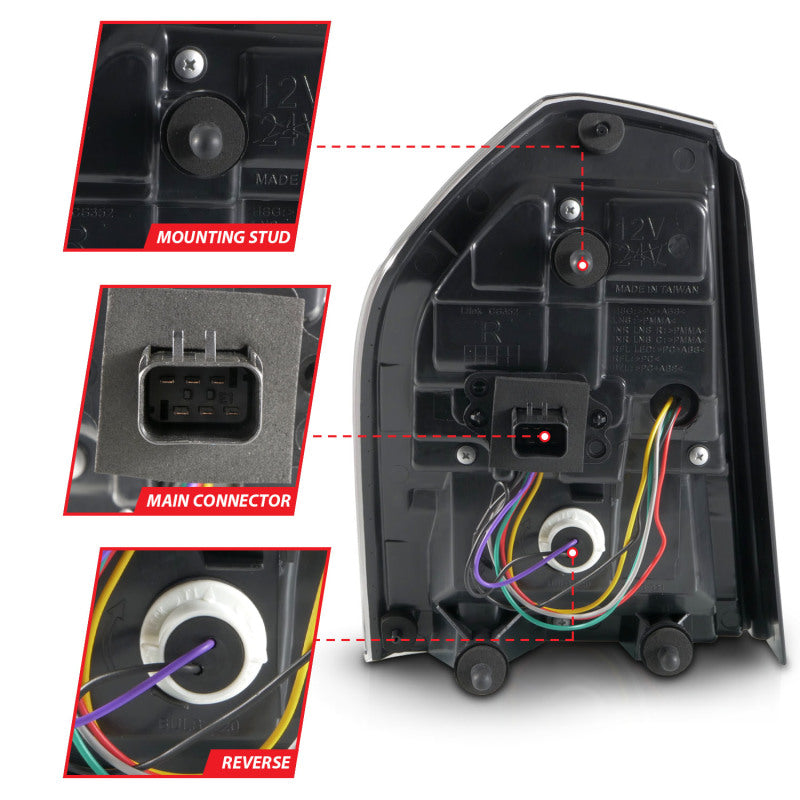 ANZO 11-14 Chrysler 300 LED Taillights in Black with Sequential lighting, showcasing a modern design and enhanced visibility features.