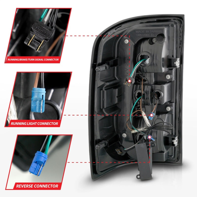 ANZO 14-18 GMC Sierra 1500 LED Taillights in Red/Clear, showcasing modern design and bright LED lights.