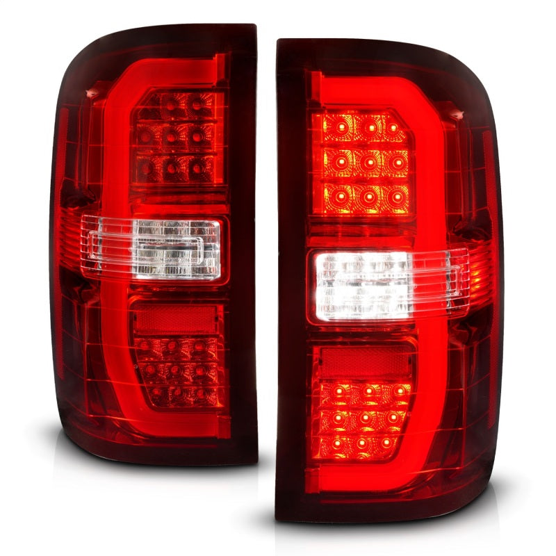 ANZO 14-18 GMC Sierra 1500 LED Taillights in Red/Clear, showcasing modern design and bright LED lights.