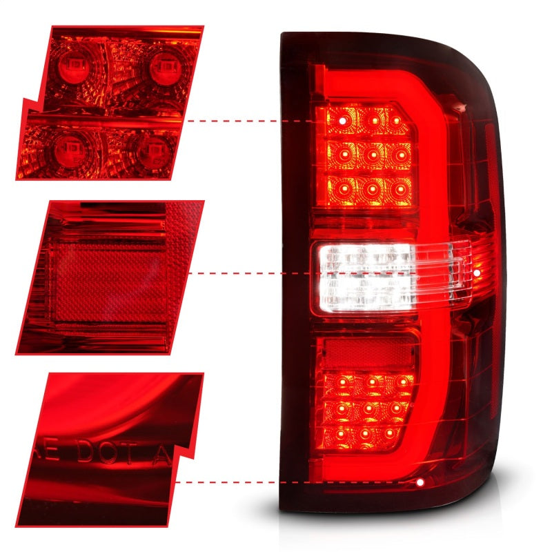 ANZO 14-18 GMC Sierra 1500 LED Taillights in Red/Clear, showcasing modern design and bright LED lights.