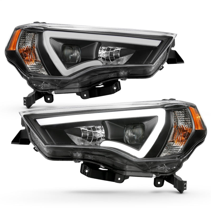 ANZO 14-18 Toyota 4 Runner Plank Style Projector Headlights in black, showcasing modern design and superior lighting technology.