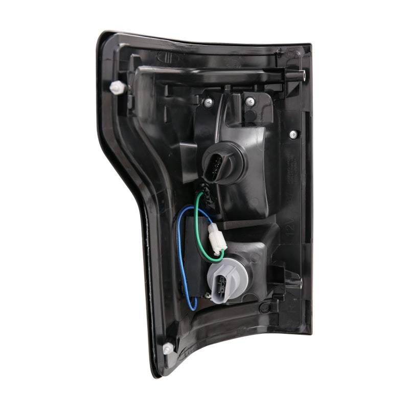 ANZO LED Taillights for 2015-2017 Ford F-150 in black with sequential lighting, showcasing modern design and enhanced visibility.