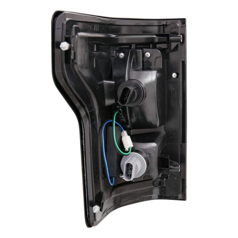 ANZO LED taillights for 2015-2017 Ford F-150 in smoke finish, showcasing modern design and enhanced visibility.