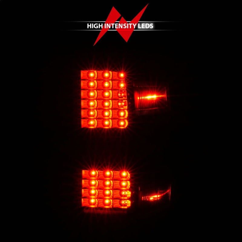 ANZO LED tail lights for 2015-2019 Chevy Silverado 2500HD and 3500HD, showcasing modern design and bright LED technology.