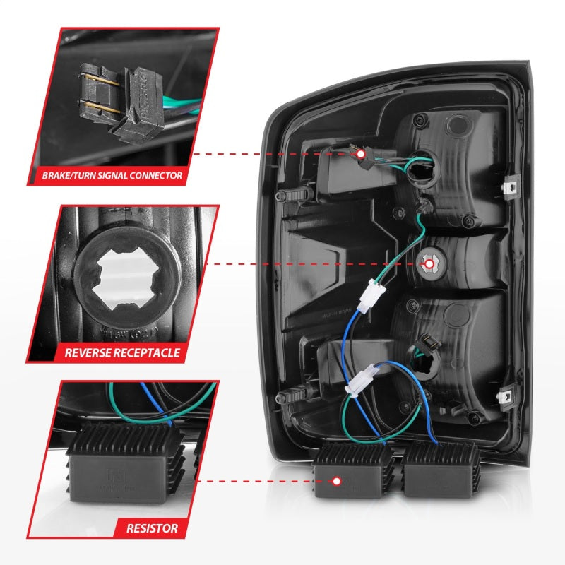 ANZO LED tail lights for 2015-2019 Chevy Silverado 2500HD and 3500HD, showcasing modern design and bright LED technology.