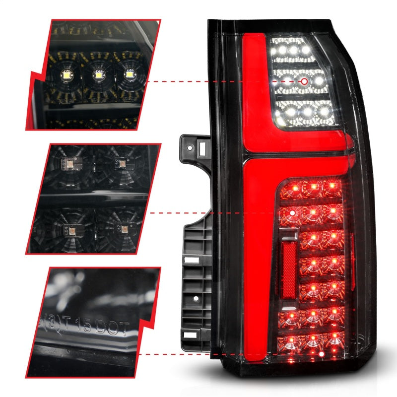 ANZO Sequential LED Tube Taillights for 2015-2020 Chevrolet Tahoe in sleek black finish, showcasing modern design and enhanced visibility.