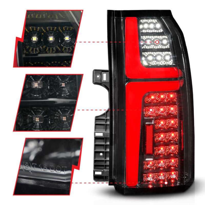 ANZO Sequential LED Tube Taillights for 2015-2020 Chevrolet Tahoe in sleek black finish, showcasing modern design and enhanced visibility.