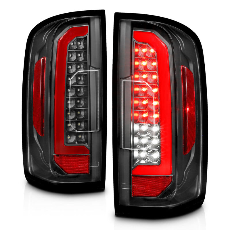 ANZO Full LED Tail Lights for Chevrolet Colorado with a red lightbar, showcasing modern design and enhanced visibility.