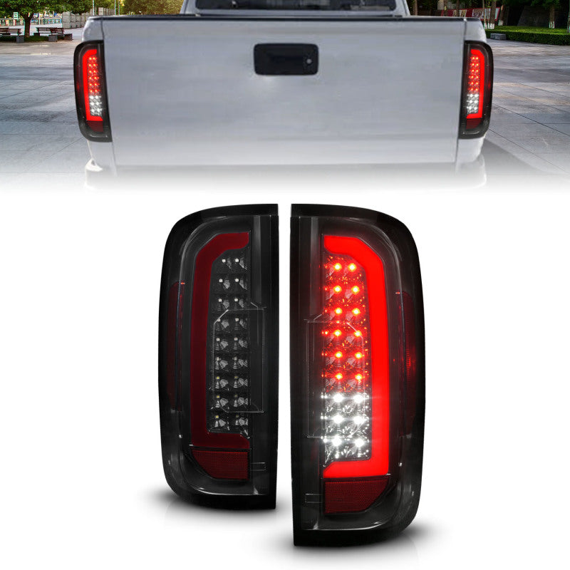 ANZO Full LED Tail Lights for Chevrolet Colorado with a striking red lightbar, showcasing modern design and high visibility.