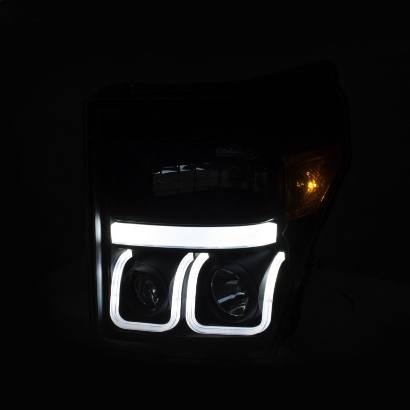 ANZO 11-16 Ford F-150 Super Duty Projector Headlights with U-Bar switchback design, showcasing modern styling and superior lighting performance.