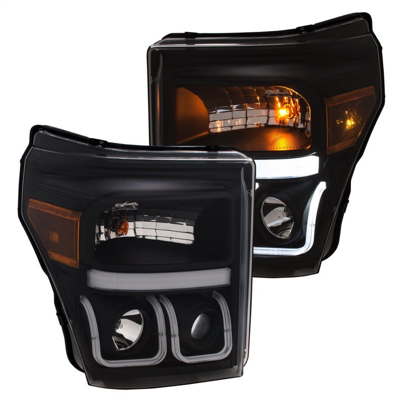ANZO 11-16 Ford F-150 Super Duty Projector Headlights with U-Bar switchback design, showcasing modern styling and superior lighting performance.