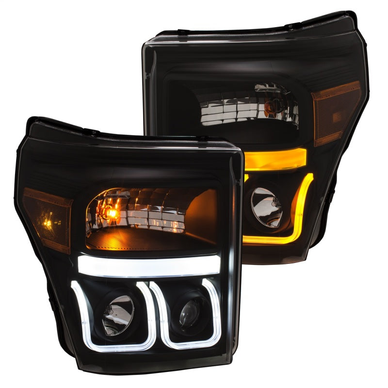 ANZO 11-16 Ford F-150 Super Duty Projector Headlights with U-Bar switchback design, showcasing modern styling and superior lighting performance.