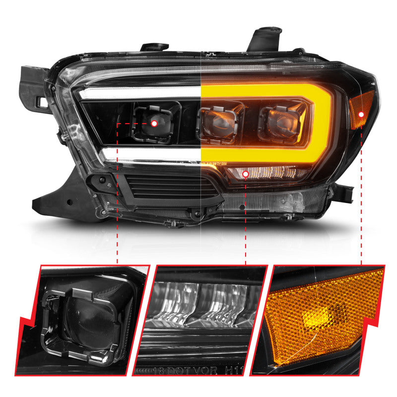 ANZO Full LED Projector Headlights for 2016-2022 Toyota Tacoma SR/SR5, showcasing sleek design and advanced LED technology.