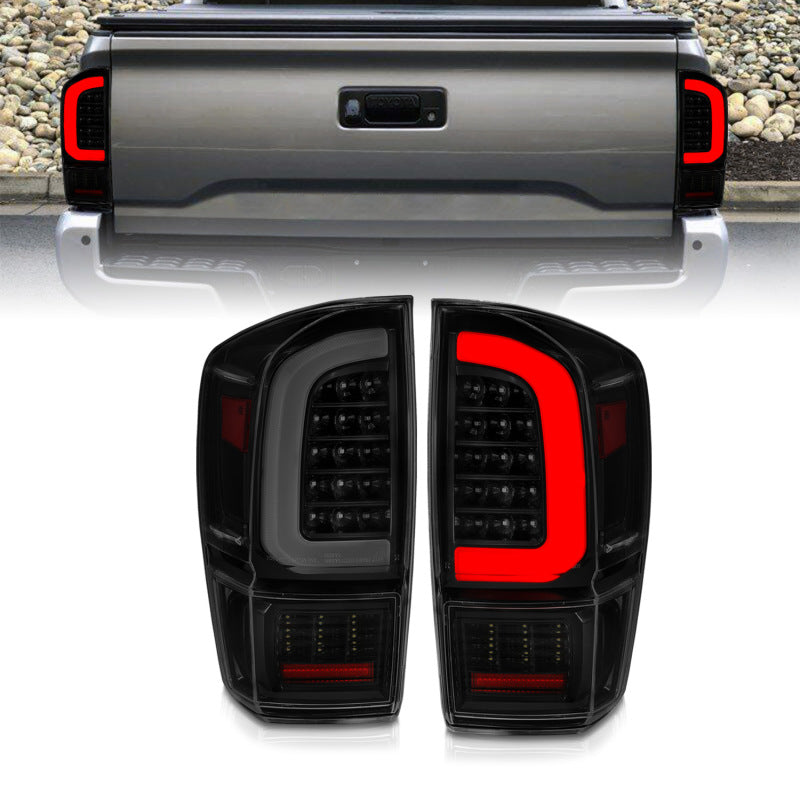 ANZO LED Tail Lights for 2016-2022 Toyota Tacoma featuring a light bar sequential design, enhancing visibility and style.