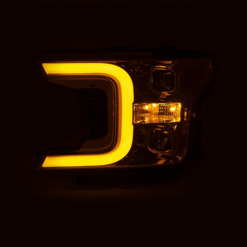 ANZO 18-19 Ford F-150 Projector Headlights with plank style switchback design, showcasing modern styling and enhanced visibility.