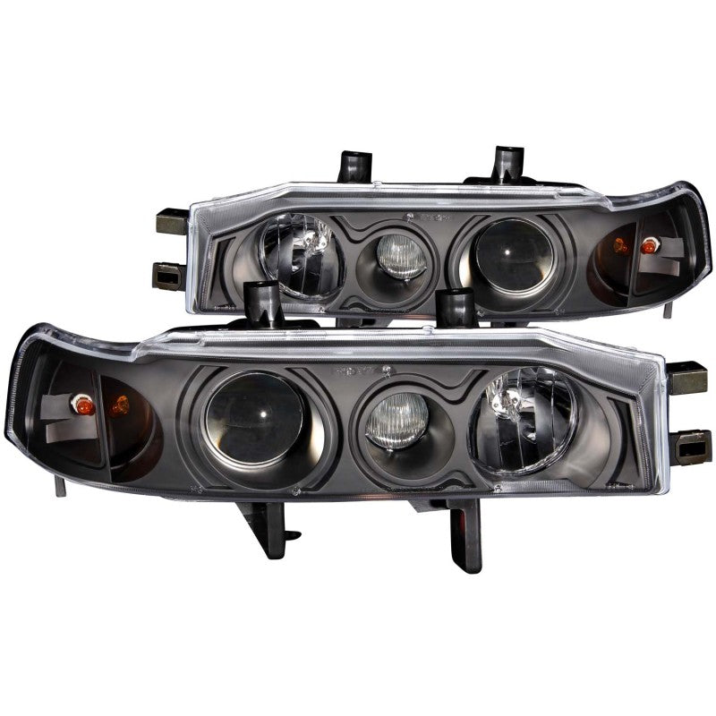 ANZO projector headlights for 1990-1993 Honda Accord with black housing and halo lights, showcasing clear lens and modern design.