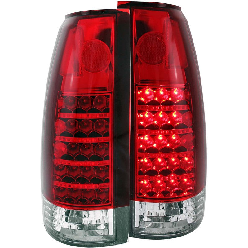 ANZO LED taillights for 1999-2000 Cadillac Escalade featuring a red and clear lens design, enhancing vehicle visibility and style.