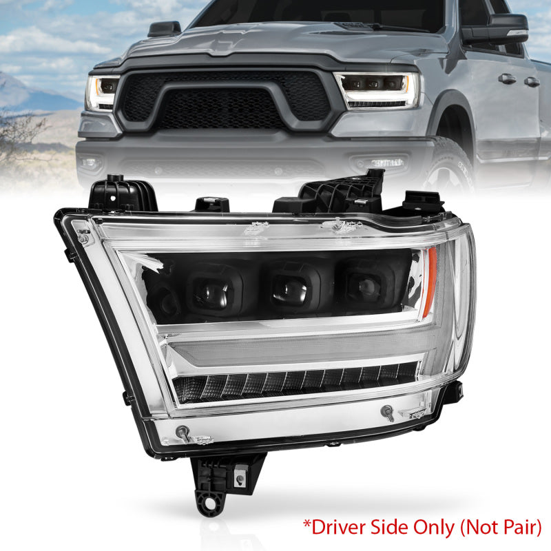 ANZO LED projector headlights for 2019-2021 Dodge Ram 1500, featuring clear lens and black housing for improved visibility and style.