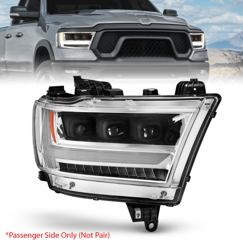 ANZO LED projector headlights for 2019-2021 Dodge Ram 1500, featuring clear lens and black housing.