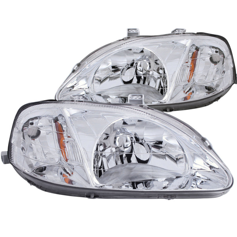 ANZO Crystal Headlights for 1999-2000 Honda Civic with clear lens and chrome housing, showcasing modern design and enhanced visibility.