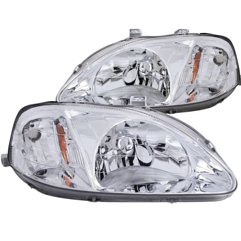 ANZO Crystal Headlights for 1999-2000 Honda Civic with clear lens and chrome housing, showcasing modern design and enhanced visibility.