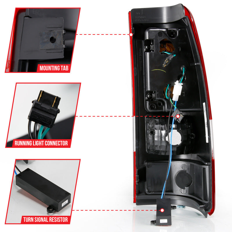 ANZO LED taillights for 1999-2002 Chevy Silverado 1500 with chrome housing and red/clear lens in plank style design.