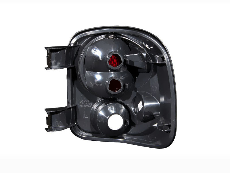 ANZO 1999-2004 Chevrolet Silverado Black Taillights with clear lens and sleek design, enhancing vehicle appearance.