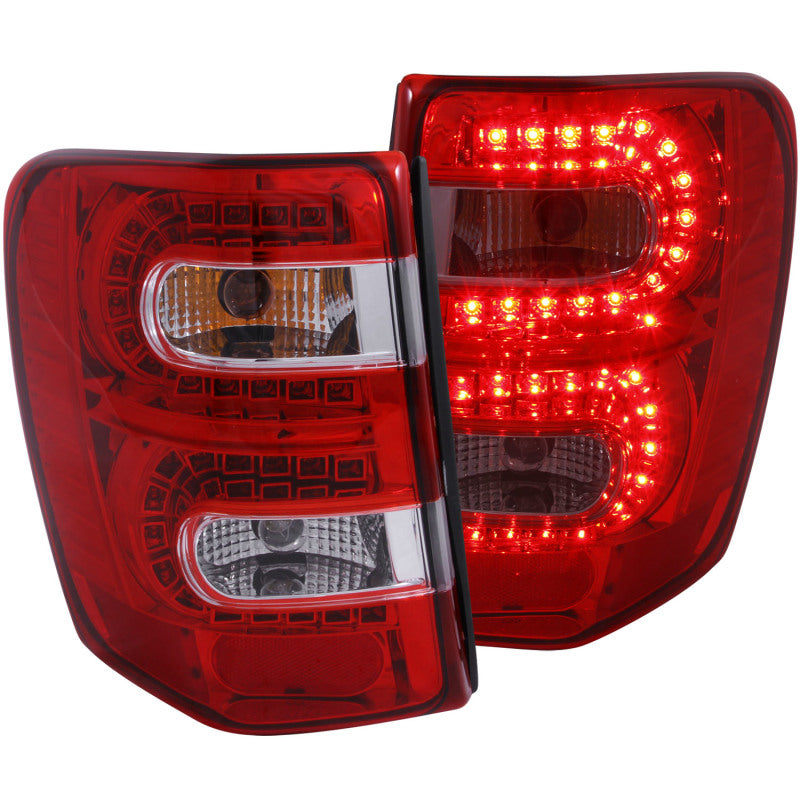 ANZO LED Taillights for 1999-2004 Jeep Grand Cherokee in Red/Clear, showcasing modern design and bright illumination.