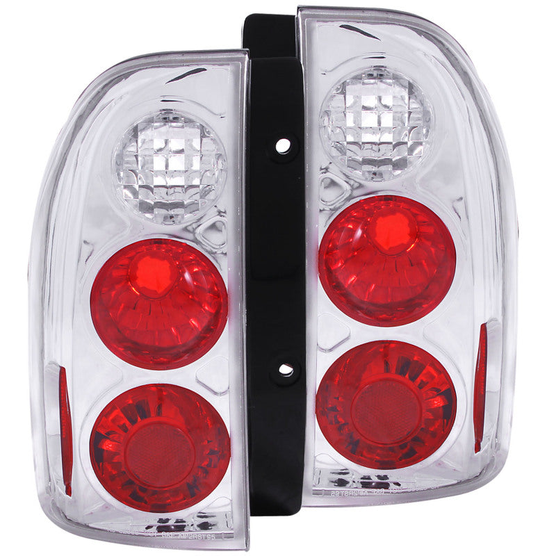 ANZO 1999-2004 Suzuki Grand Vitara taillights with chrome housing and clear lens, showcasing modern design and enhanced visibility.