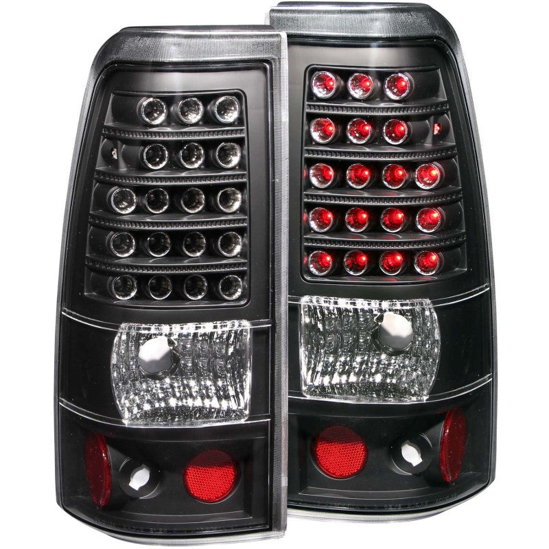 ANZO LED taillights for 1999-2007 Chevrolet Silverado 1500 with black housing and clear lens, showcasing modern design and enhanced visibility.