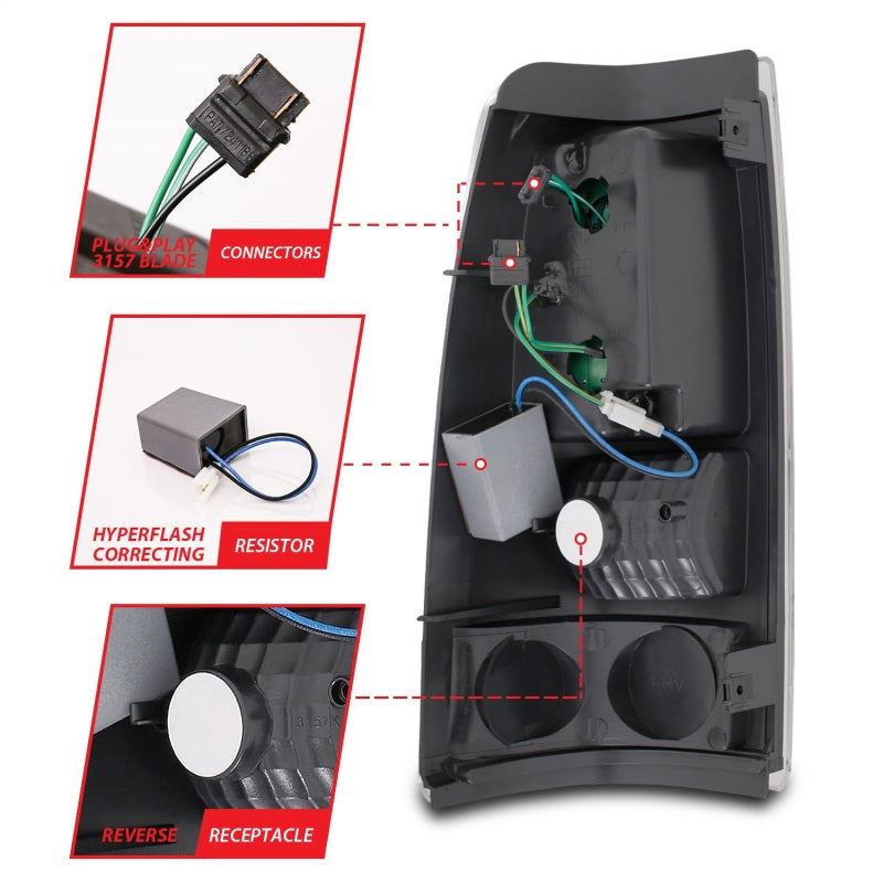 ANZO LED taillights for 1999-2007 Chevrolet Silverado 1500, featuring a red and clear lens design for enhanced visibility.