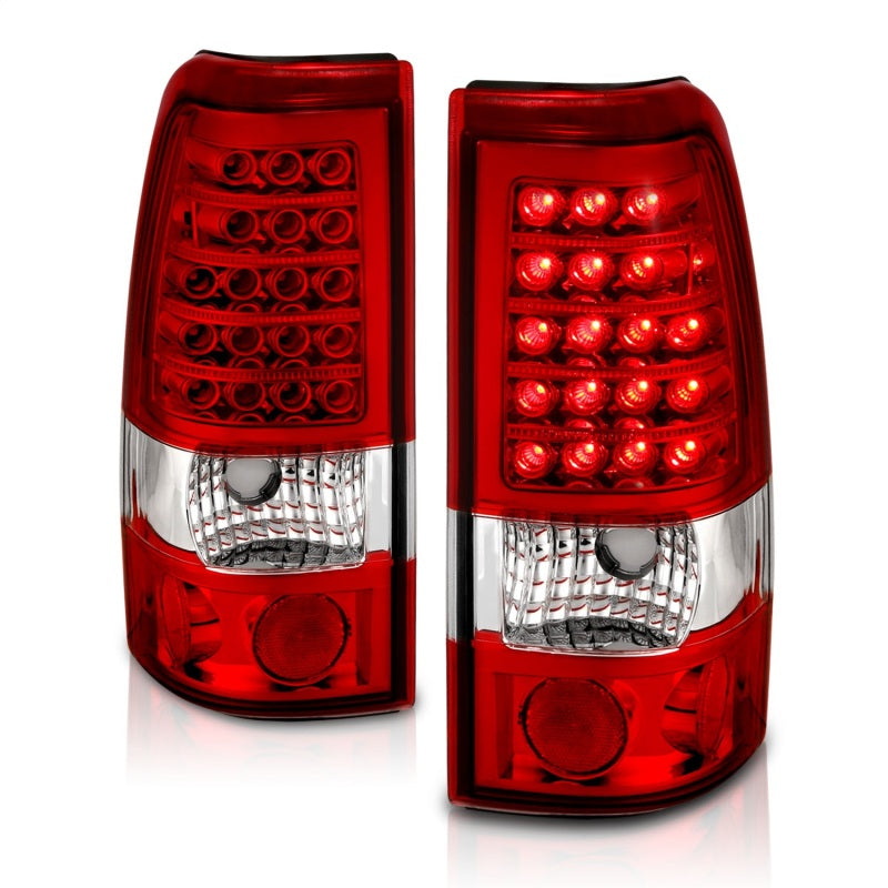 ANZO LED taillights for 1999-2007 Chevrolet Silverado 1500, featuring a red and clear lens design for enhanced visibility.