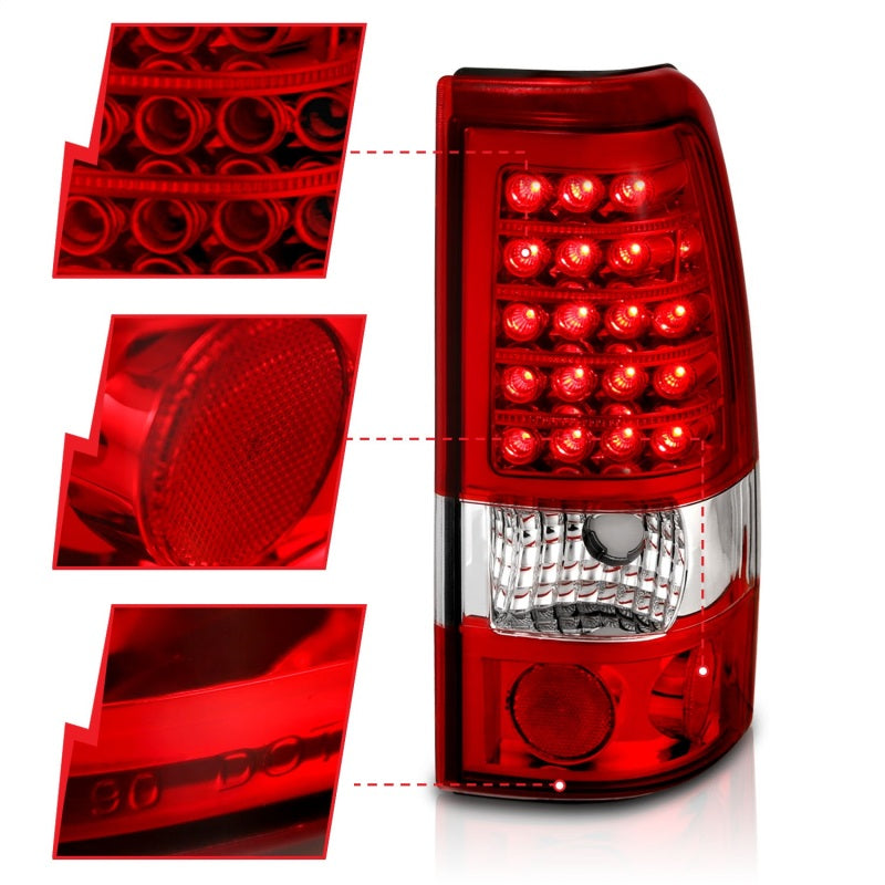 ANZO LED taillights for 1999-2007 Chevrolet Silverado 1500, featuring a red and clear lens design for enhanced visibility.