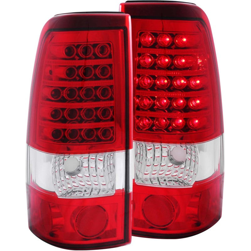 ANZO LED taillights for 1999-2007 Chevrolet Silverado 1500, featuring a red and clear lens design for enhanced visibility.