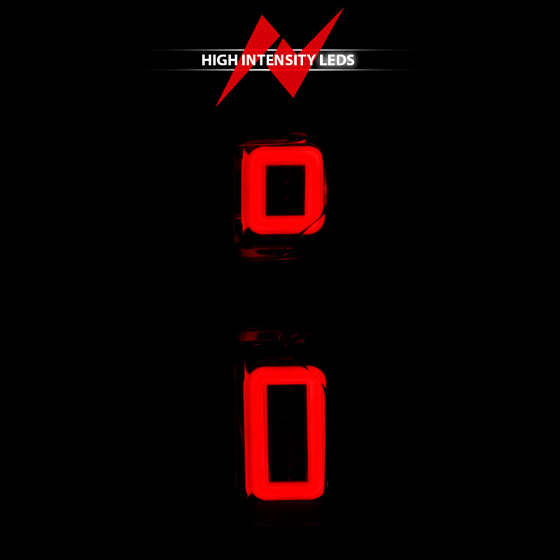 Anzo Full LED Tailights for 2019-2022 Chevy Silverado with chrome housing, showcasing modern design and bright LED lights.