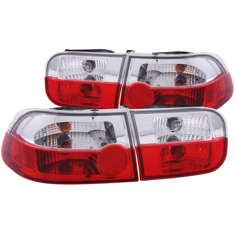 ANZO 1992-1995 Honda Civic taillights featuring a red and clear lens design, enhancing vehicle visibility and style.