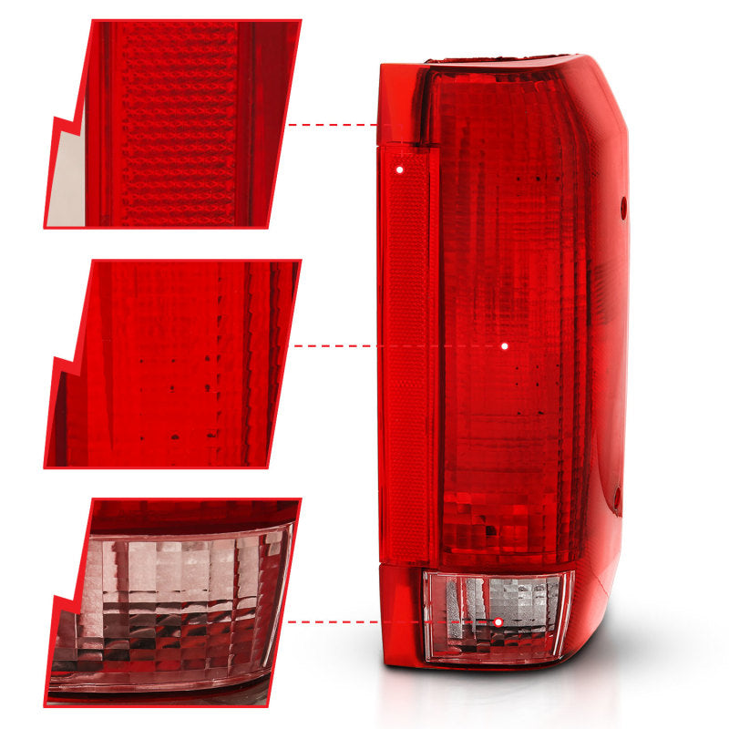 ANZO 1992-1996 Ford Bronco Taillight with red and clear lens, showcasing its sleek design and high-quality construction.