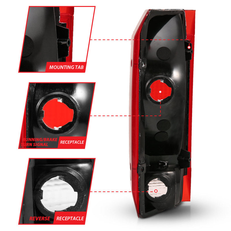 ANZO 1992-1996 Ford Bronco Taillight with red and clear lens, showcasing its sleek design and high-quality construction.