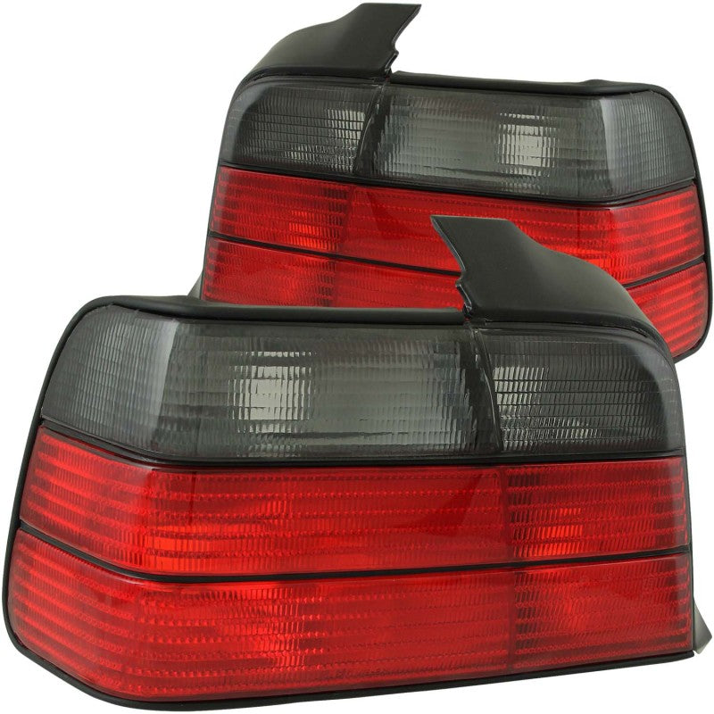 ANZO Red/Smoke Taillights for 1992-1998 BMW 3 Series E36, showcasing sleek design and quality construction.